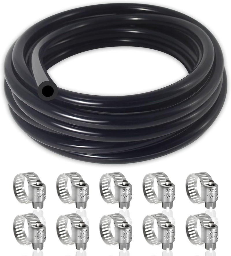 Gephynm Vacuum Hose Automotive, 5 FT 3/8 Inch ID Vacuum Line, 130PSI Max Pressure Vacuum Lines Automotive, Silicone Vacuum Line with 10PCS Clamps, Black - Image 1